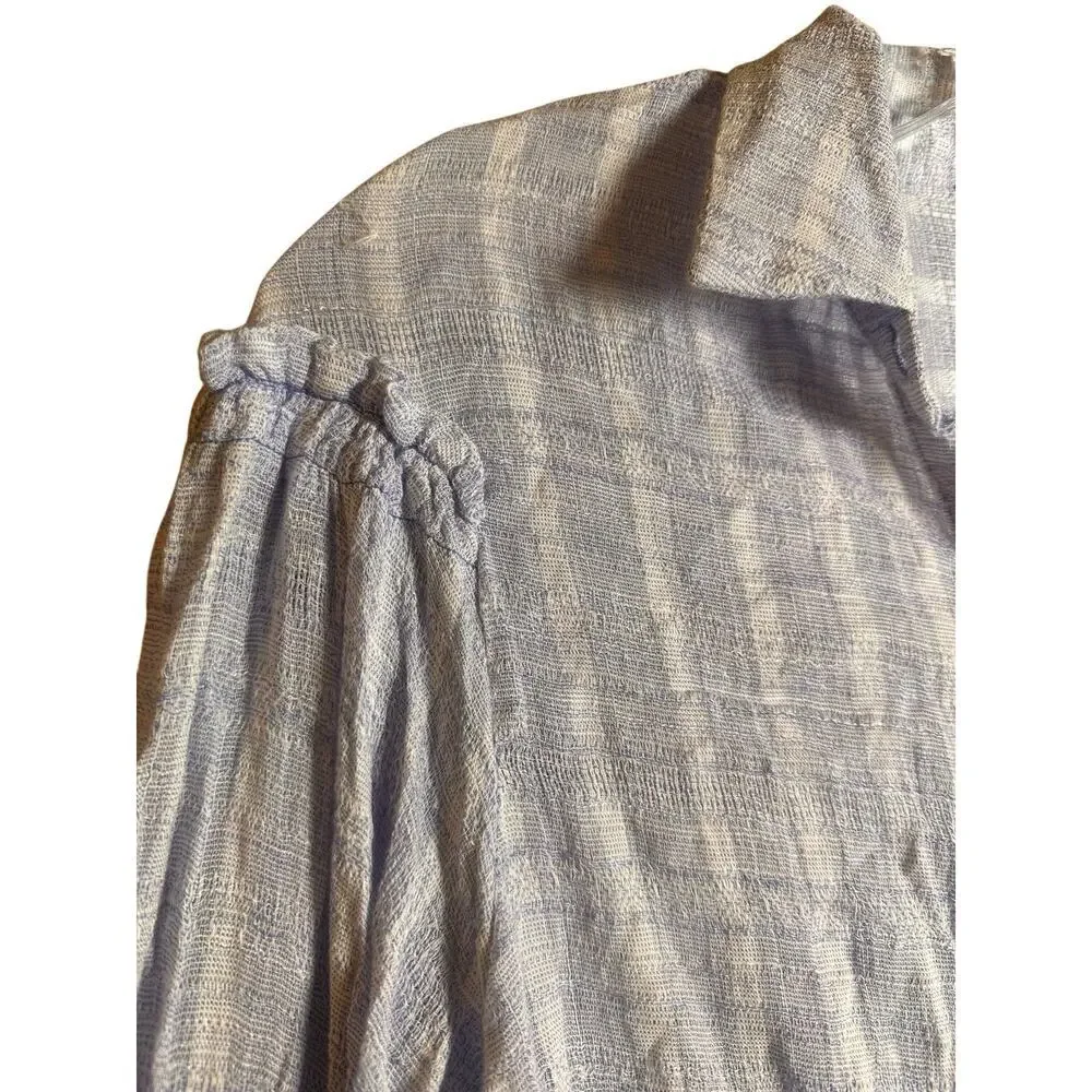 Free People Headed‎ To The Highlands Blue White Gauzy Shirt Womens Size XS Boho